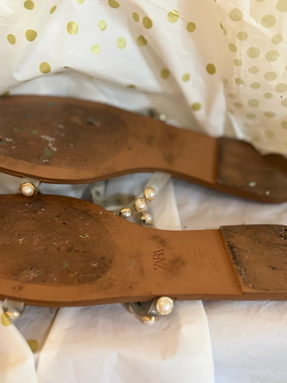 Zara Brown Sandals with Pearl-Trim Straps - Picture 6 of 6